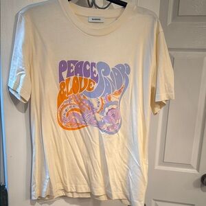 Sandro Cream Tee with Purple and Orange Graphic